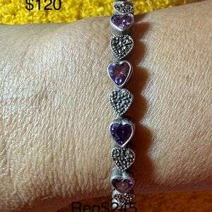 Amethyst Heart Bracelet with Silver Accents